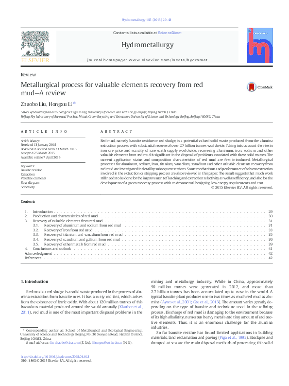 (PDF) Metallurgical process for valuable elements recovery from red mud ...