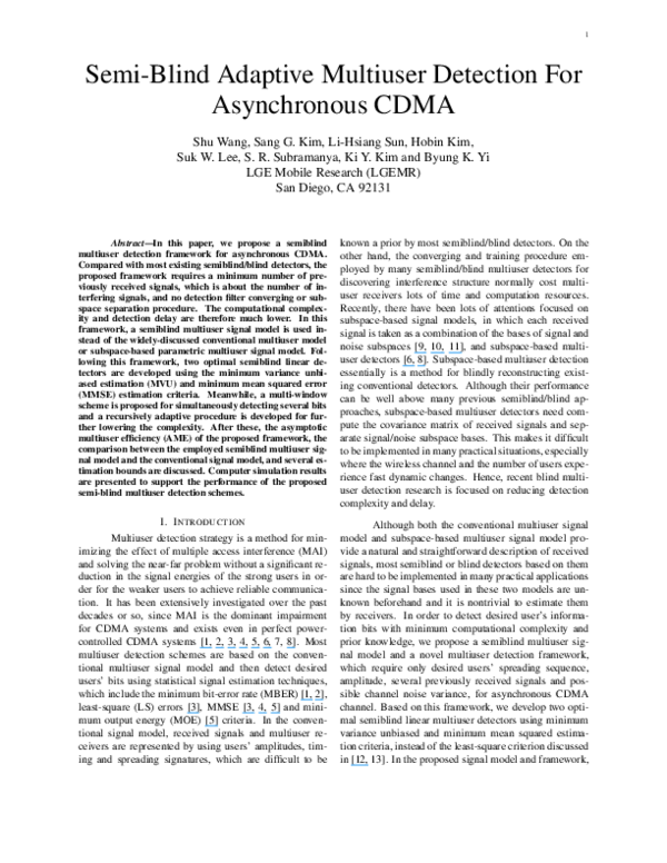 (PDF) Semi-Blind Adaptive Multiuser Detection For Asynchronous CDMA