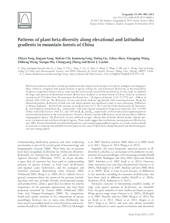 (PDF) Patterns of plant beta diversity along elevational and ...