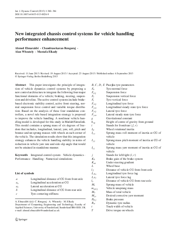 (PDF) New integrated chassis control systems for vehicle handling ...