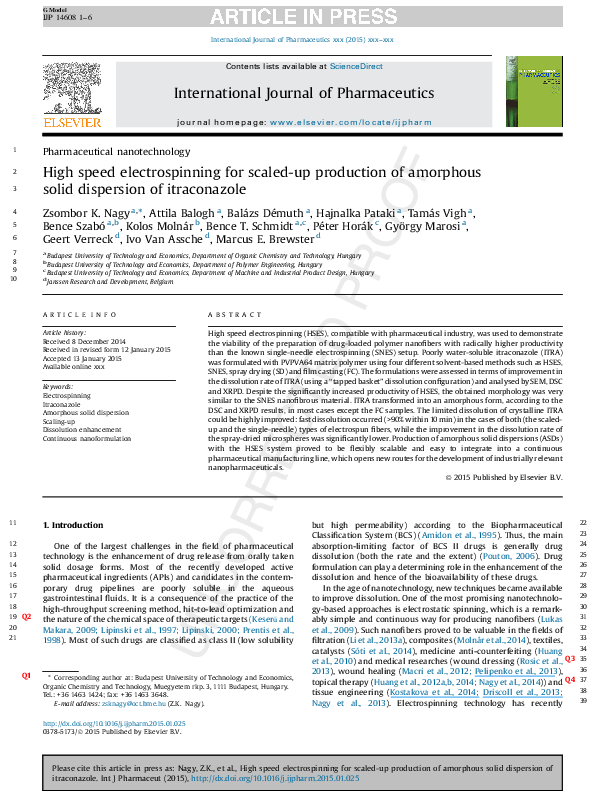 (PDF) High speed electrospinning for scaled-up production of amorphous ...