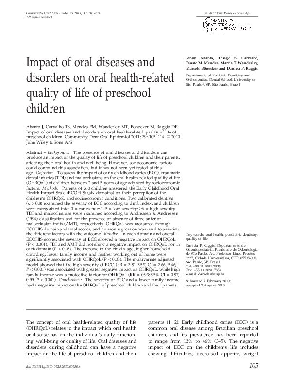 (PDF) Impact of oral diseases and disorders on oral health-related ...