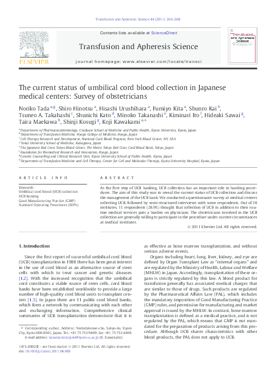 (PDF) The current status of umbilical cord blood collection in Japanese ...