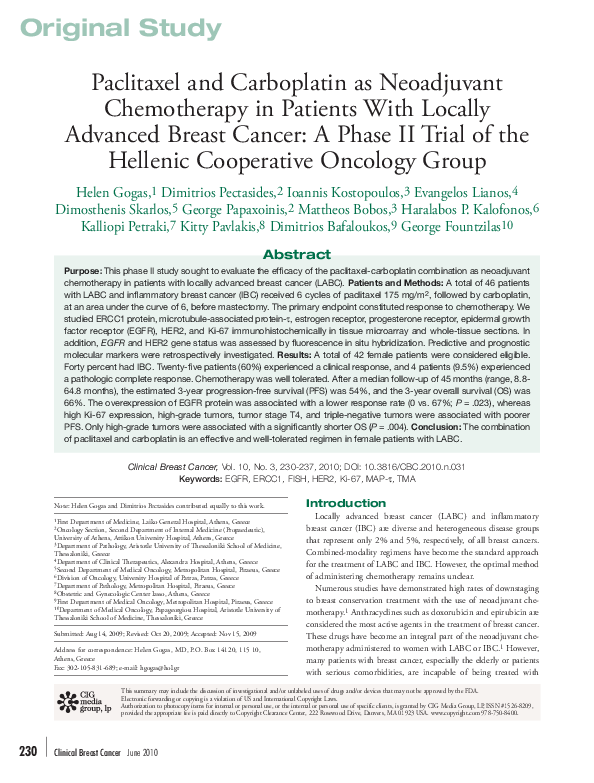 (PDF) Paclitaxel and Carboplatin as Neoadjuvant Chemotherapy in ...