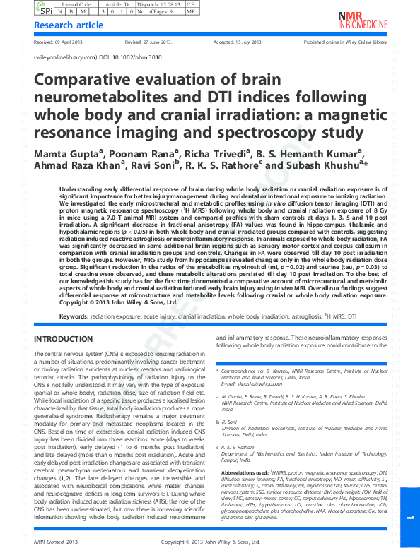 (PDF) Comparative evaluation of brain neurometabolites and DTI indices ...