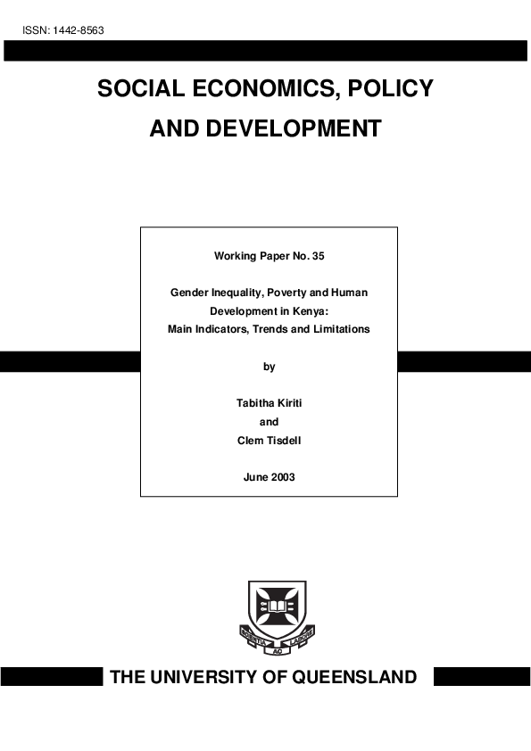 (PDF) Gender Inequality, Poverty and Human Development in Kenya: Main ...
