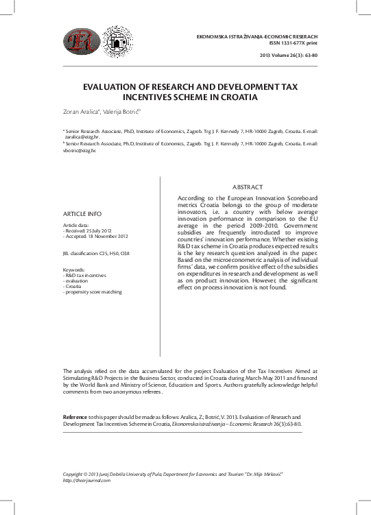 (PDF) Evaluation of Research and Development Tax Incentives Scheme in ...