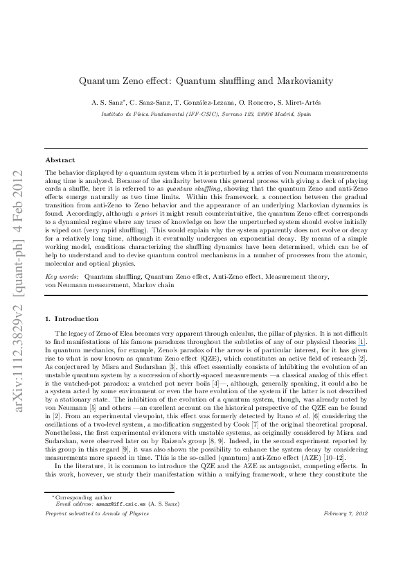 (PDF) Quantum Zeno effect Quantum shuffling and Markovianity Azazel