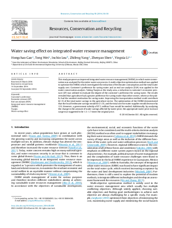 (PDF) Water saving effect on integrated water resource management