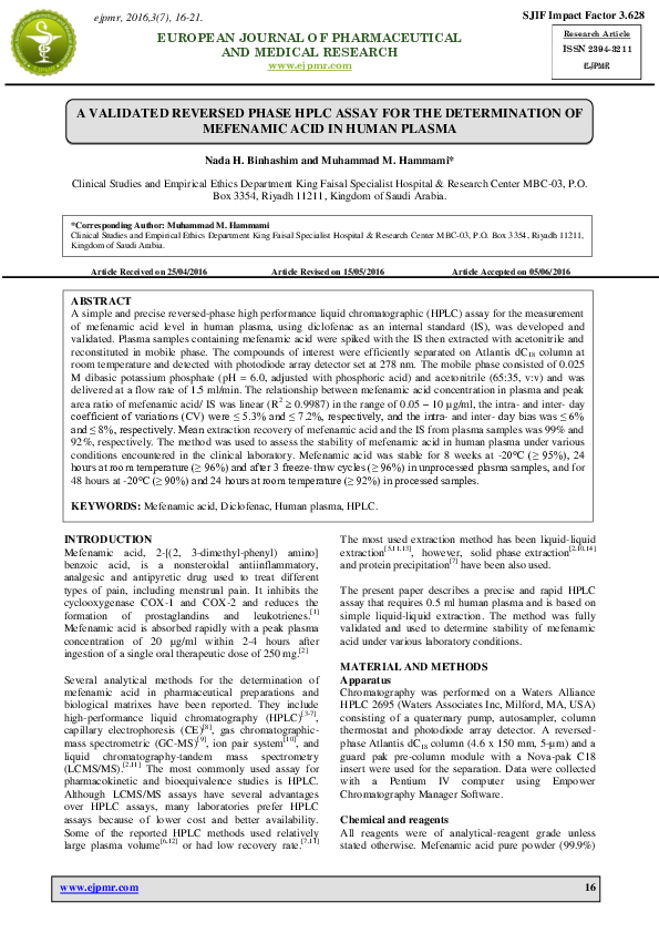 (PDF) A VALIDATED REVERSED PHASE HPLC ASSAY FOR THE DETERMINATION OF ...