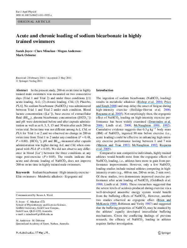 (PDF) Acute and chronic loading of sodium bicarbonate in highly trained ...