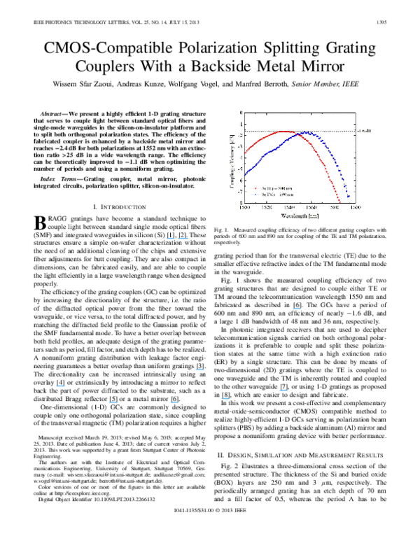 (PDF) CMOS-Compatible Polarization Splitting Grating Couplers With a ...