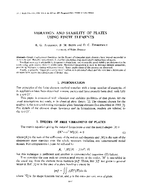 (PDF) VIBRATION AND STABILITY OF PLATES USING FINITE ELEMENTS