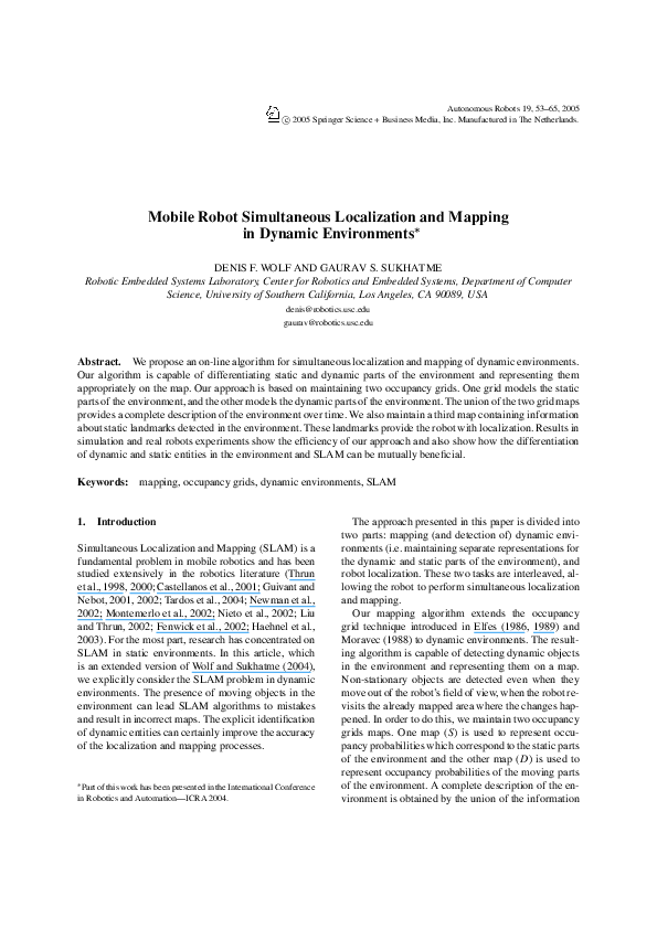 (PDF) Mobile Robot Simultaneous Localization and Mapping in Dynamic ...