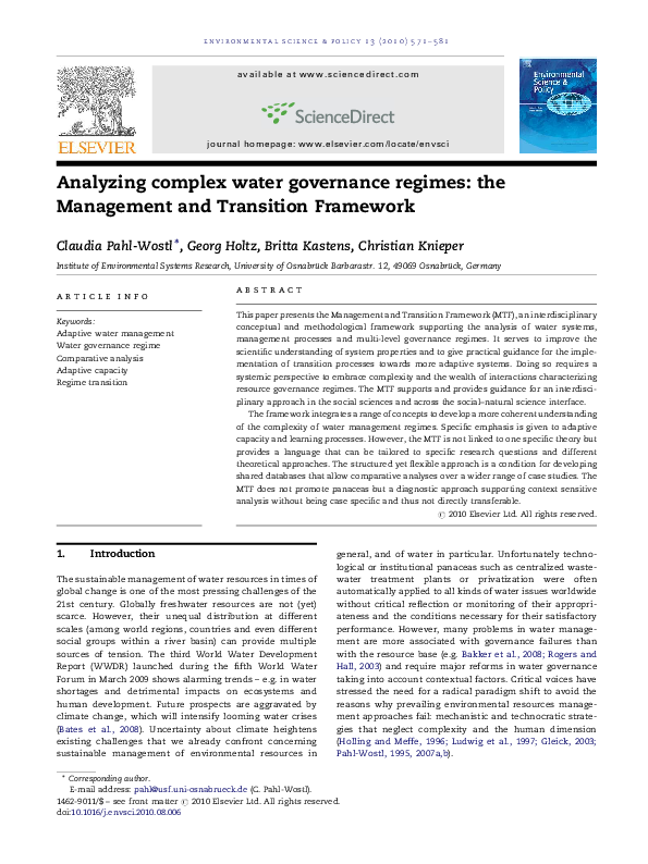 (PDF) Analyzing complex water governance regimes: the Management and ...