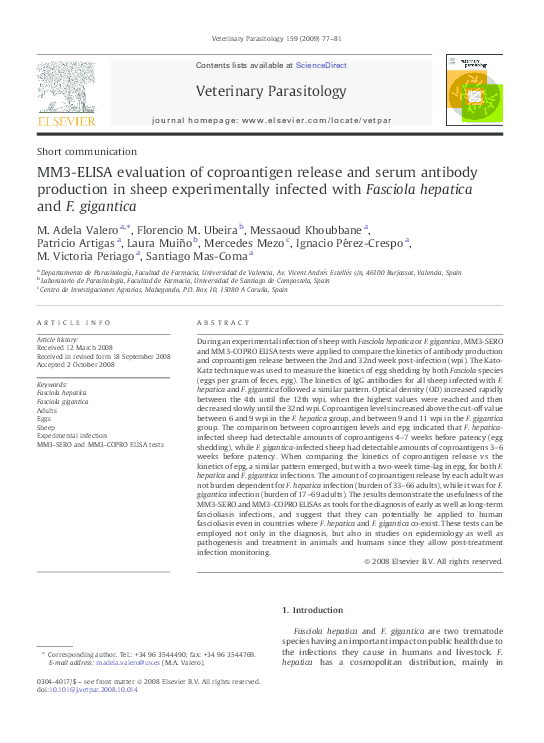 (PDF) MM3ELISA evaluation of coproantigen release and serum antibody