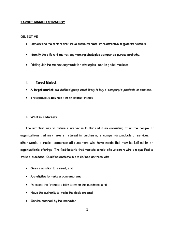 TARGET MARKET STRATEGY