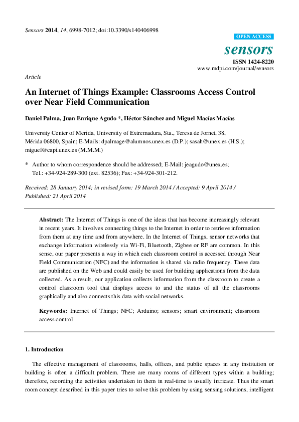 (PDF) An of Things Example Classrooms Access Control over