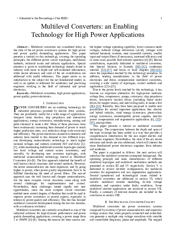 (PDF) Multilevel Converters An Enabling Technology for HighPower