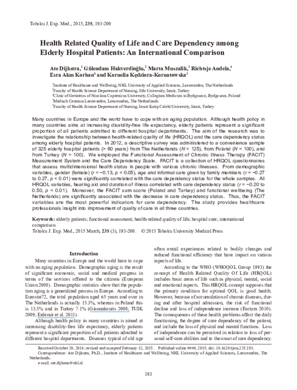 (PDF) Health Related Quality of Life and Care Dependency among Elderly ...