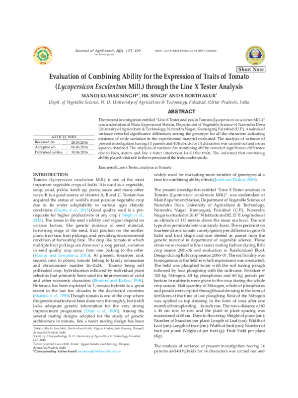 (PDF) Evaluation of Combining Ability for the Expression of Traits of ...