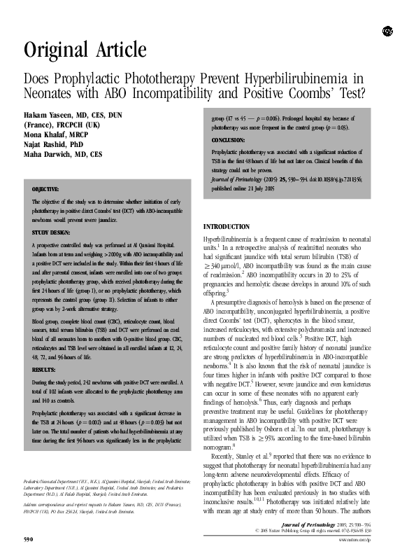 (PDF) Does Prophylactic Phototherapy Prevent Hyperbilirubinemia in