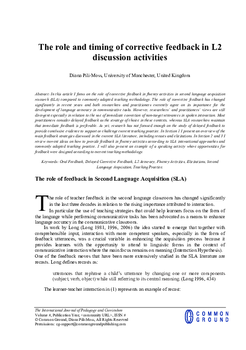 The role and timing of corrective feedback in L2 discussion activities