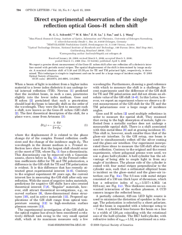 (PDF) Direct experimental observation of the single reflection optical ...