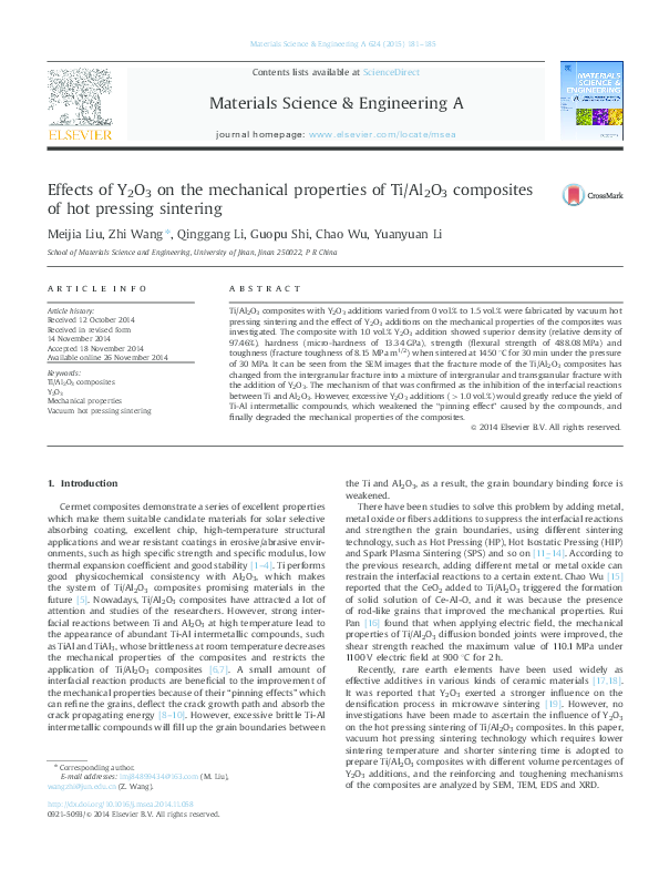 (PDF) Effects of Y2O3 on the mechanical properties of Ti/Al2O3 ...