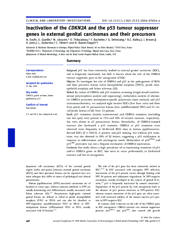 (PDF) Inactivation of the CDKN2A and the p53 tumour suppressor genes in ...