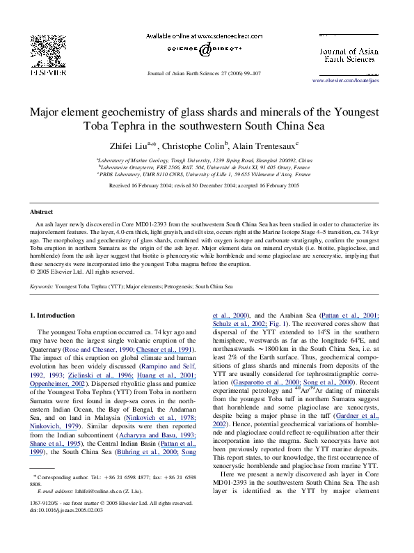 (PDF) Major element geochemistry of glass shards and minerals of the ...