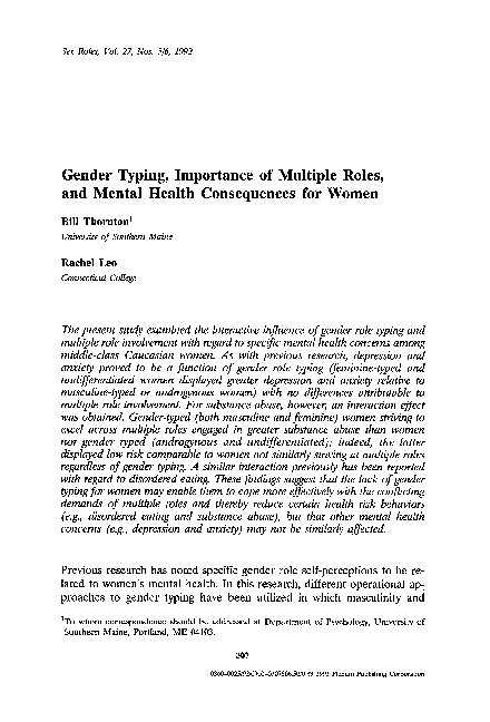 (PDF) Gender typing, importance of multiple roles, and mental health ...