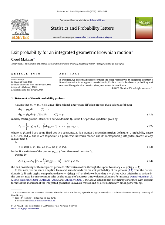 PDF) Exit probability for an integrated geometric Brownian motion