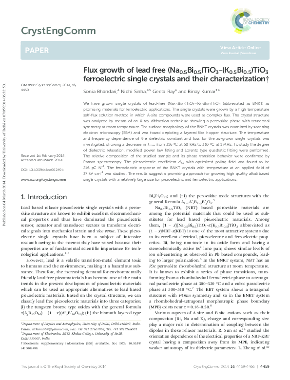 (PDF) Flux growth of lead free (Na0.5Bi0.5)TiO3–(K0.5Bi0.5)TiO3 ...