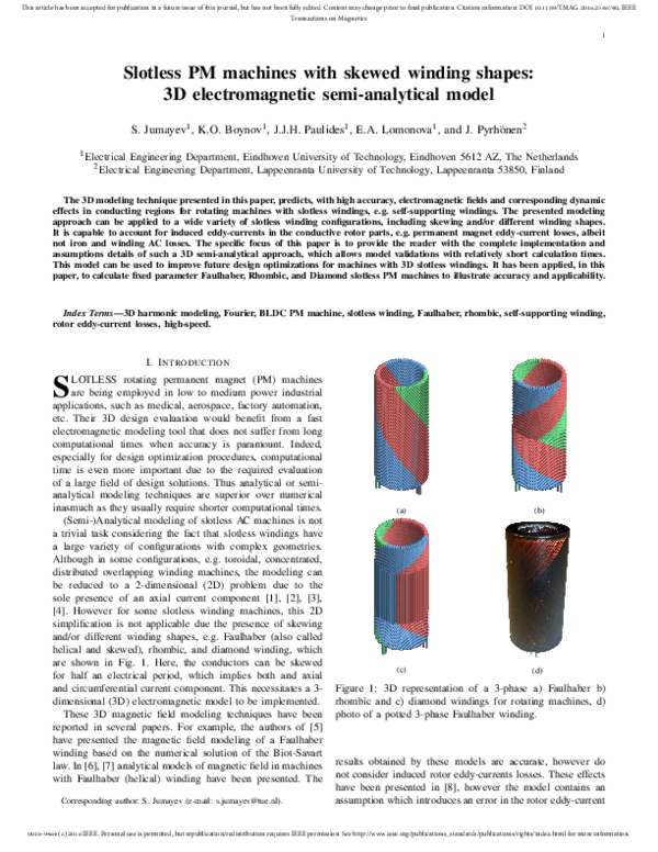 (PDF) Slotless PM machines with skewed winding shapes: 3D ...