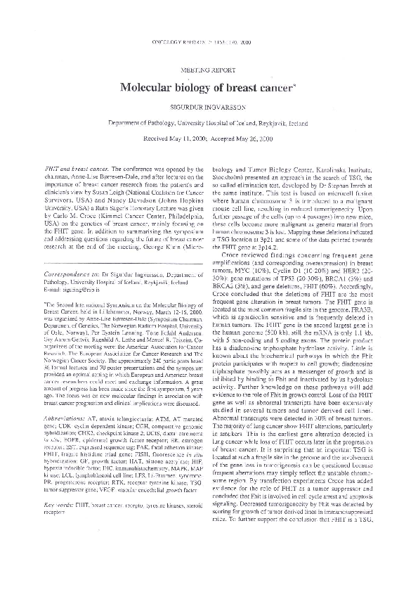 (PDF) Molecular Biology of Breast Cancer