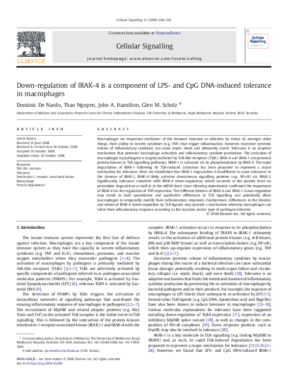 (PDF) Down-regulation of IRAK-4 is a component of LPS- and CpG DNA ...
