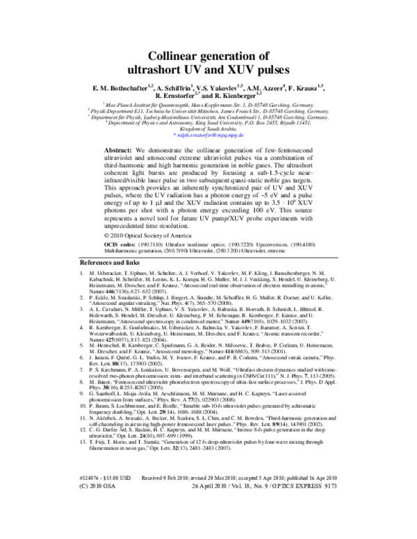 (PDF) Collinear Generation of Ultrashort UV and XUV Pulses for Pump ...