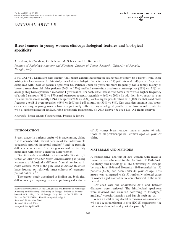 (PDF) Breast cancer in young women: clinicopathological features and ...