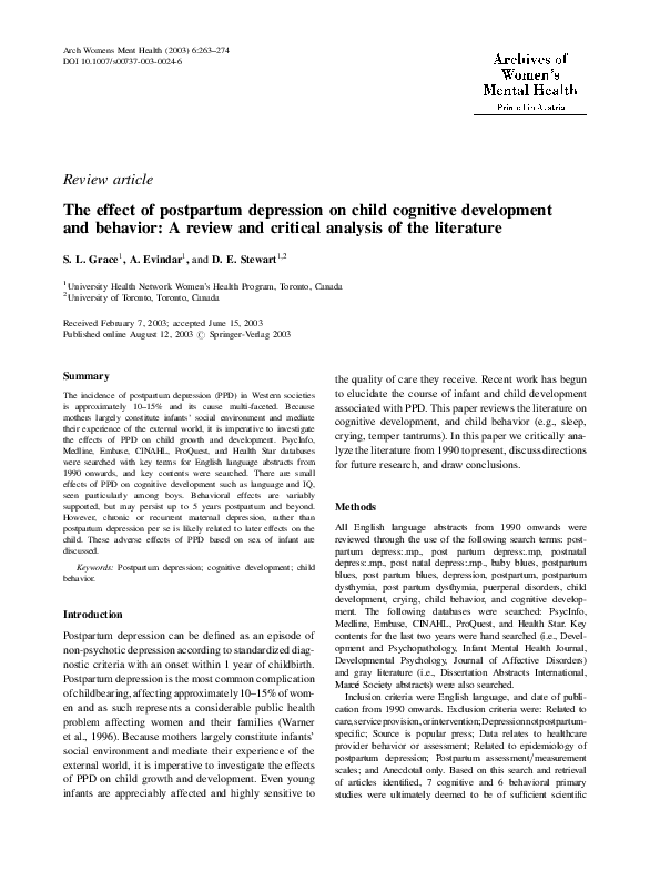 (PDF) The effect of postpartum depression on child cognitive ...