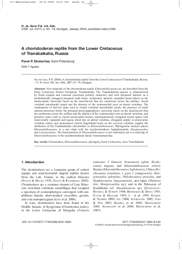 (PDF) A choristoderan reptile from the Lower Cretaceous of ...