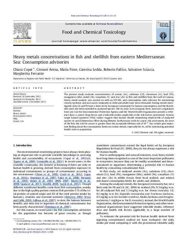 (PDF) Heavy metals concentrations in fish and shellfish from eastern ...