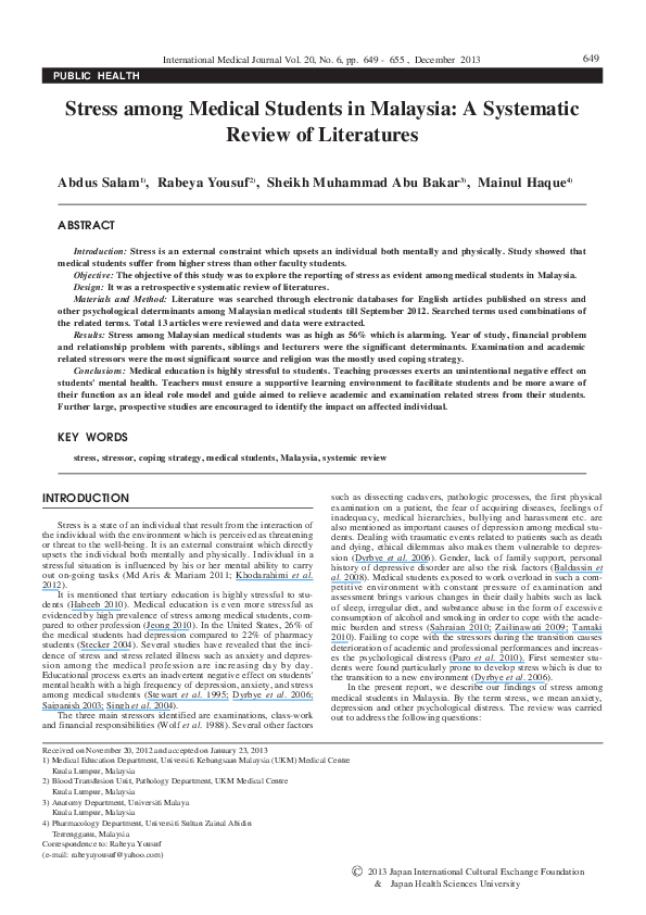 (PDF) Stress among Medical Students in Malaysia: A Systematic Review of ...