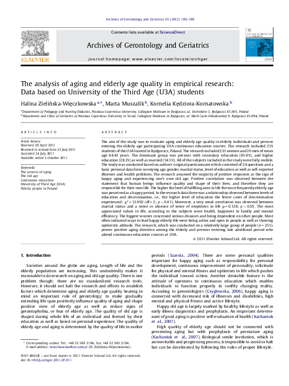 (PDF) The analysis of aging and elderly age quality in empirical ...