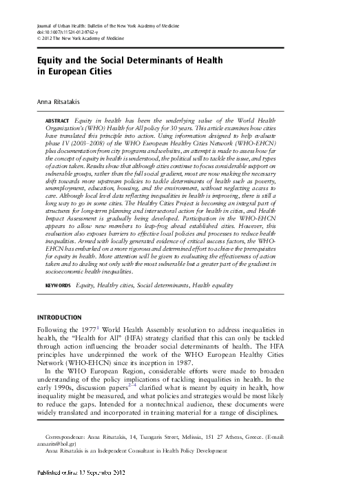 (PDF) Equity and the Social Determinants of Health in European Cities