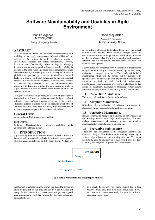 (PDF) Software Maintainability and Usability in Agile Environment