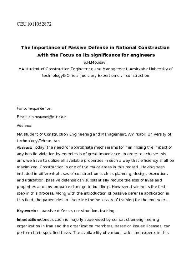 (DOC) The Importance of Passive Defense in National Construction with the Focus on its