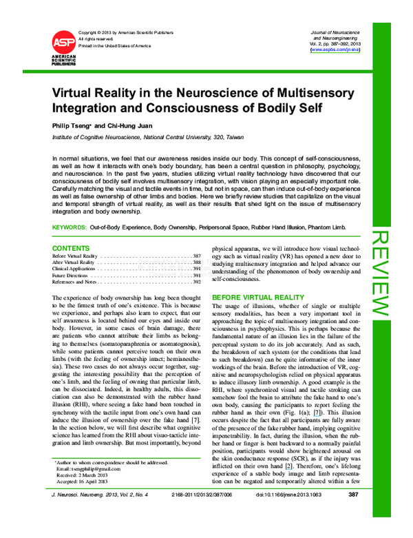 (PDF) Virtual Reality in the Neuroscience of Multisensory Integration ...