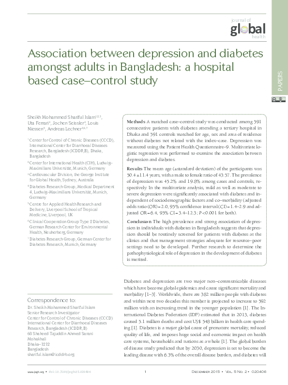 (PDF) Association between diabetes and depression