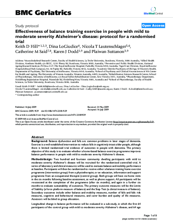 (PDF) Effectiveness of balance training exercise in people with mild to ...